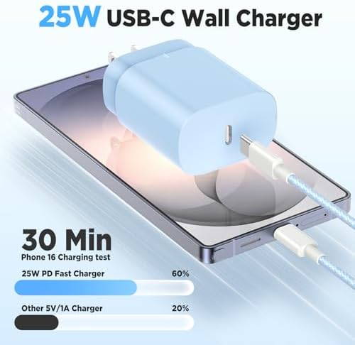 Hzevn 25W USB C Super Fast Charging Charger for Samsung Galaxy Phone, 3Pack Quick Charger Block with Braided Long USB C to C Cables (6/6/10ft) for Samsung Galaxy S25/S24/Plus/Ultra, Android/iPhone 17 - Image 2