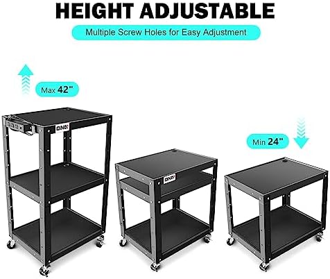 DNA Motoring 3-Layer Utility Steel AV Cart with Wheels Power Strip, 25" x 18" x 24"-42" Height Adjustable Rolling Projector Cart,TOOLS-00136 - Image 5