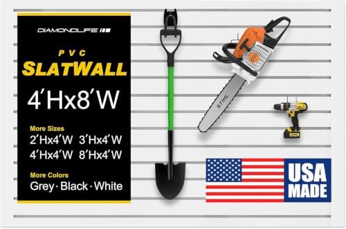 Heavy Duty 4'H x 8'W PVC Garage SlatWall Storage System (with Endcaps & Screws) - Modular Slat Wall Paneling for Garage Wall Organizer - Interlocking SlatWall Panels for Home & Commercial Use (White) by DLDIRECT