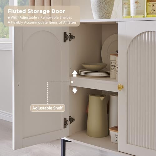 IFGET 123.5" W Modern Arched Sideboard Buffet Cabinet with Storage, White - Image 4