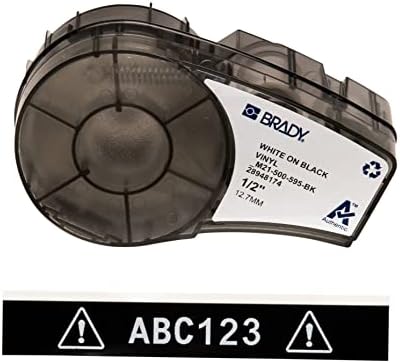 Brady Authentic (M21-500-595-BK) All-Weather Vinyl Label for Indoor/Outdoor ID, Lab and Equipment Labeling, White on Black- For M210, M210-LAB, M211, BMP21-PLUS and BMP21-LAB Printers, .5" W, 21' L by BradyCorp
