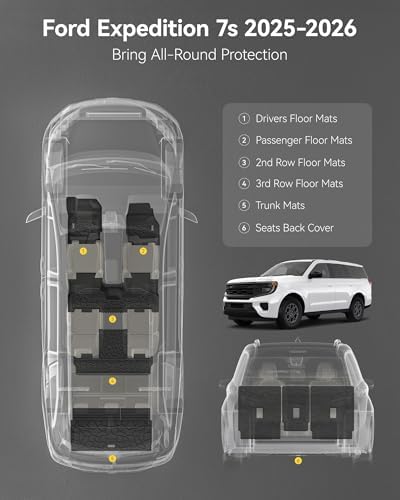 3W Floor Mats & Cargo Liner & Backrest Mat for 2025-2026 Ford Expedition - Image 3
