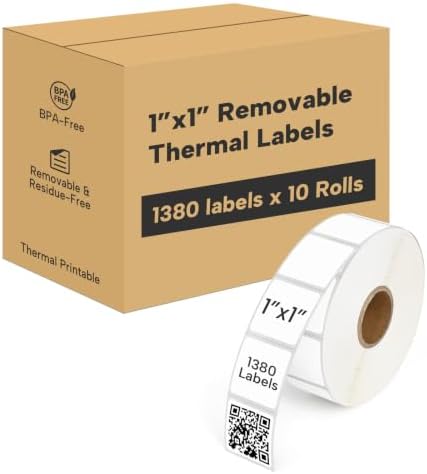 LLIKED 10 Rolls 13800 Pcs 1x1 Square Removable Thermal Labels No Residue by LLIKED