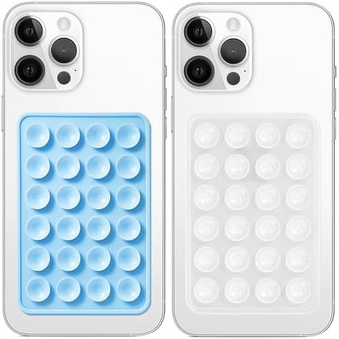 Anteel 2 Pack Silicone Suction Phone Case Mount, Non Slip Sticky Grip for Cellphone, Silicon Adhesive Suction Cup Mount, Strong Grip Holder for Selfies and Videos (Baby Blue&Translucent) by Galundge