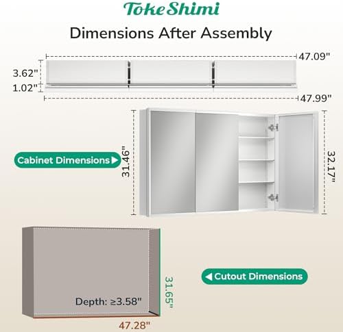 TokeShimi 48 x 32 White Recessed Medicine Cabinet with Mirror, Assembly Required, Bathroom Medicine Cabinet with Mirror, Stepless Adjustable Shelves, Beveled Aluminum Frame, DTC Hinge - Image 2