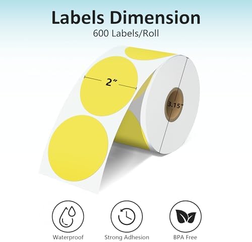 JOYIT 2'' Yellow Thermal Labels - 600pcs Round Thermal Printer Labels - Image 3