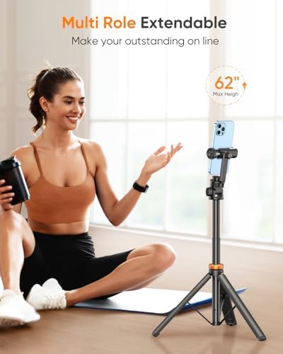 EUCOS 62" Phone Tripod, Tripod for iPhone & Selfie Stick with Remote - Image 3