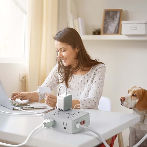 Surge Protector Power Strip - 6 Ft Flat Plug Extension Cord with 8 Widely Outlets and 4 USB Ports(1 USB C), 3 Side Outlet Extender for Home Office, Grey, ETL Listed - Image 4