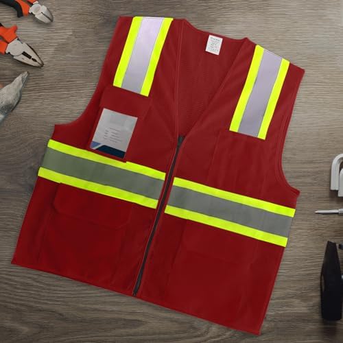 Hi Vis Safety Work Vest with Reflective Strip, Red, 3XL - Image 5