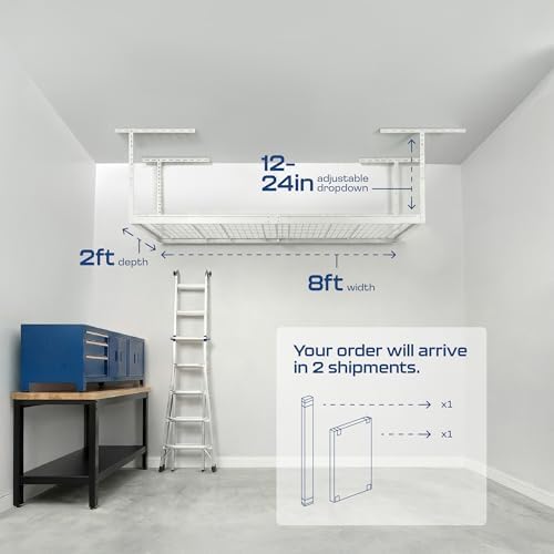 MonsterRax 2x8 Overhead Garage Storage Rack, White, 12"-21" Height - Image 3