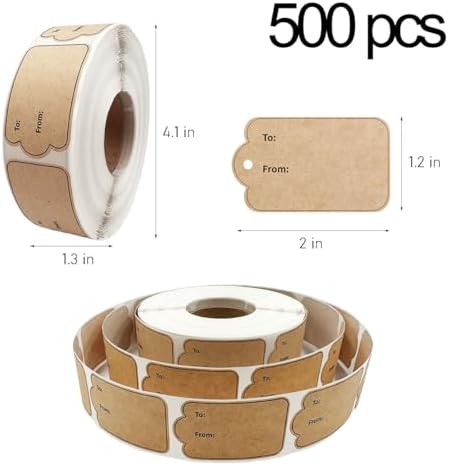 500 Christmas Brown Kraft to and from Gift Tag Stickers for Present - Image 4