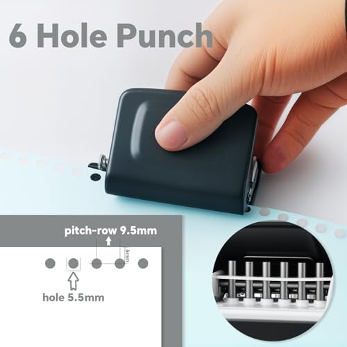 Spiral Binding Machine-Mini 6 Hole Puncher, DIY Creative Book Binder Machine for Planner, A4-30 Holes, A5-20 Holes, B5 26 Holes with 16 PCS 6-Hole Loose Leaf - Black - Image 2