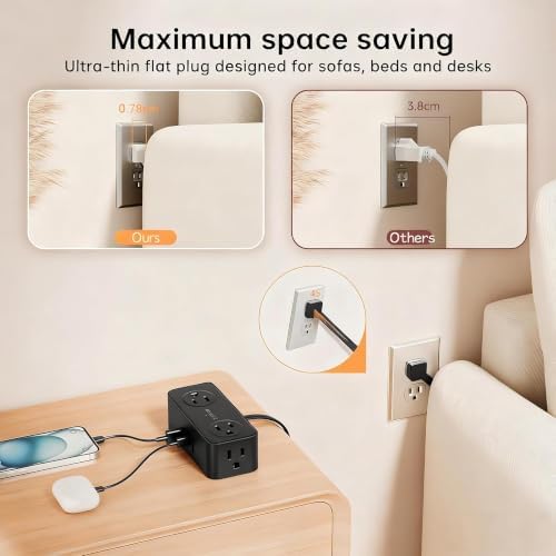 SMALLRT 2 Pcs Power Strip with USB C,3.3FT Flat Plug Extension Cord Indoor - Image 5