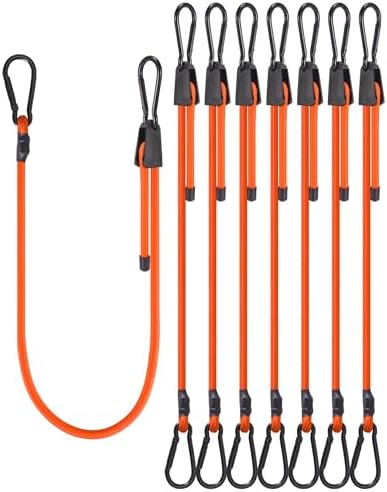 Lucky Straps 24" Orange Adjustable Carabiner Bungee Cords with Hook, 8 Pack by LuckyStraps