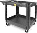 MaxWorks Heavy Duty 2‑Shelf Service Cart 500 lb Capacity Polypropylene Utility Cart with 5" Non‑Marring Casters Deep Trays and Built‑In Tool Storage for Garage Warehouse Workshop (80855) by MaxWorks