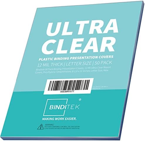 Binditek 12 Mil PET Binding Covers, 8.5 x 11 Inches, Ultra Clear, 50 Pack by Binditek