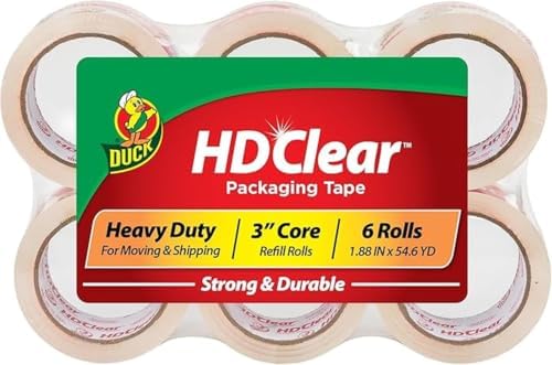 Duck HD Clear Packing Tape Refills-6 Rolls of Heavy Duty Shipping and Moving Packing Tape-Clear Strong Packaging-Tape for Boxes,Packing-and Moving Supplies-1.88 in. x 54.6 Yards (441962),(Pack of 6) by DuckBrand
