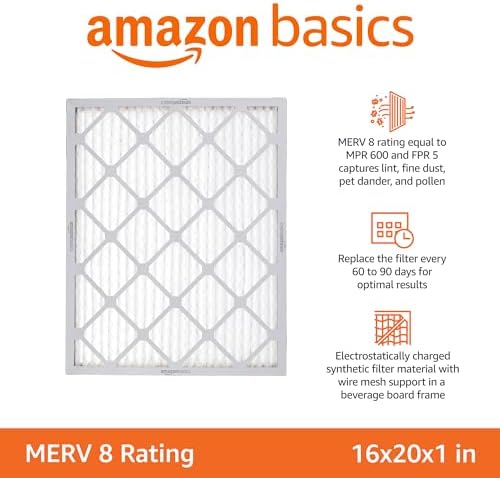 Amazon Basics 16x20x1 Air Filter 6-Pack, MERV 8 AC Furnace Filters, Allergen Control , Removes Dust, Lint and Pollen, Electrostatic (Actual Size: 15.75" x 19.75" x 0.75") - Image 2