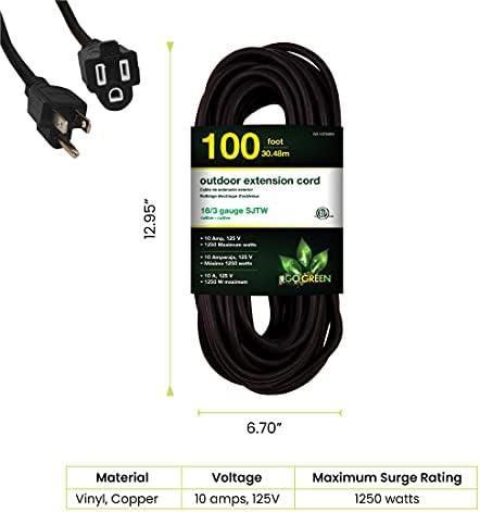 Go Green Power Inc. 16/3 100ft Black Outdoor Extension Cord - Heavy Duty, Moisture Resistant - Perfect for Tools & Equipment - GG-13700BK - Image 5