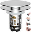 Hibbent Upgraded 3 in 1 Bathroom Sink Drain Strainer, Universal Pop Up Sink Stopper with Big Push Cap, Anti-Clogging Metal Filter Basket,Sink Plug with Hair Catcher for 1.1''~2.36'' Basin, Chrome by Hibbent