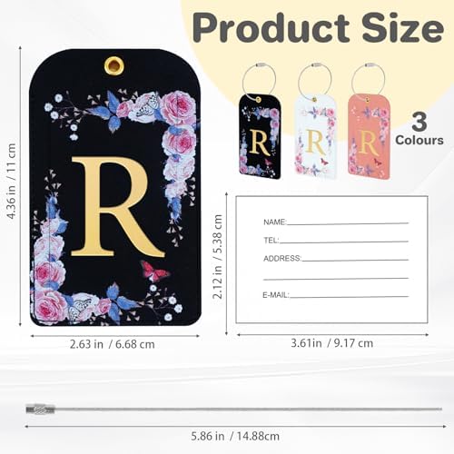 3 Pack Luxury Floral PU Leather Luggage Tags, Travel Accessories Gift (R) - Image 3
