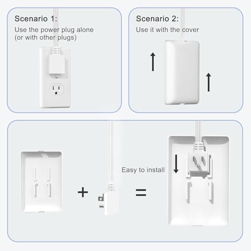 CABOCASA 3FT Flat Plug Extension Cord Power Strip 3 Outlets White Upward - Image 3