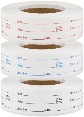 3 Rolls Removable Food Labels, 1500 Date Stickers, 1 x 2 Inch, 3 Colors by WSICSE