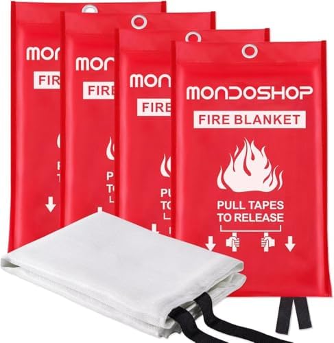 Emergency Fire Blanket for Home and Kitchen, 4 Pack, 40" x 40" Coverage by Mondoshop