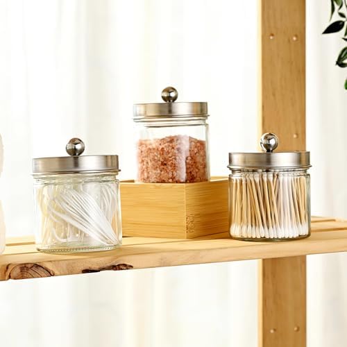 SheeChung Glass Mason Jar Qtip Holder Dispenser, Brushed Nickel Lids,2 Pack - Image 5
