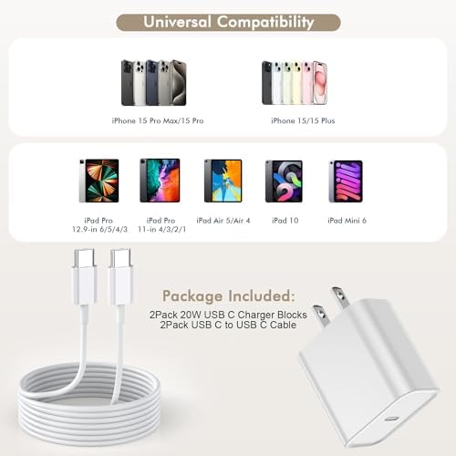 Fast Charging for iPhone 17 16 15 Charger, 2Pack 20W PD Fast iPhone Charger - Image 2