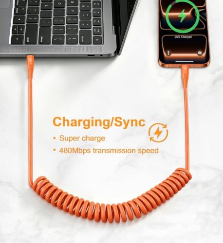 USB C to C Cable 6FT, 2Pack Coiled USB C Fast Charging Cable for CarPlay - Image 5
