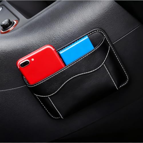 Car Seat Side Organizer, PU Leather Vehicle Storage Pocket, Universal Gap Filler for Auto Console Door Phone Document Sundries Organizer (Black) - Image 6