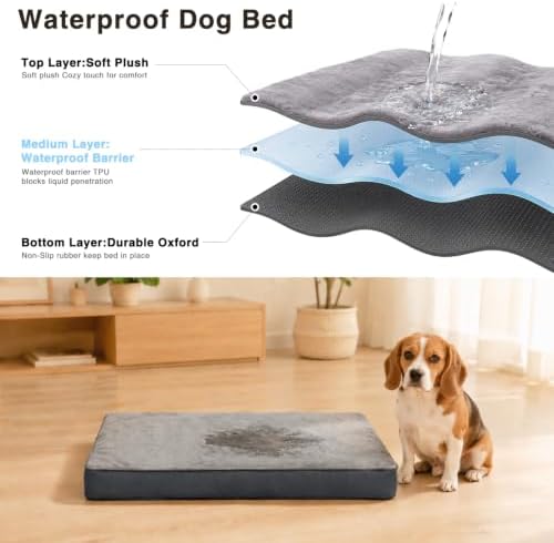 Dog Crate Bed Waterproof Deluxe Plush Dog Beds with Removable Washable Cover Anti-Slip Bottom Pet Sleeping Mattress for Large, Medium, Jumbo, Small Dogs, 41 x 27 inch, Gray - Image 6