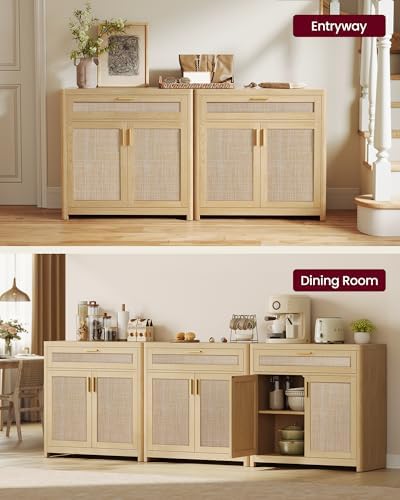 VASAGLE Boho Buffet Cabinet with Rattan-Look Doors, Adjustable Shelf - Image 7