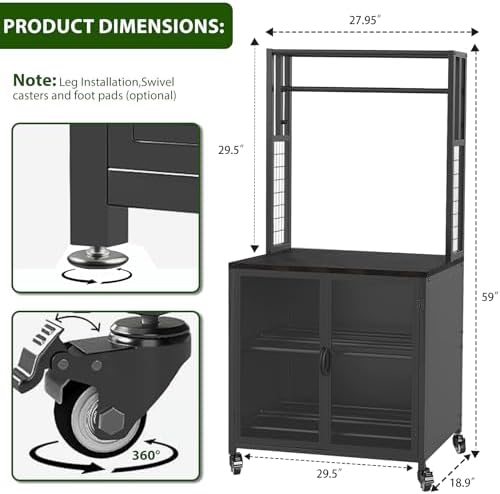 3D Printer Stand 29.5" Cabinet, Dustproof & Moisture-Proof, Rolling Black - Image 7