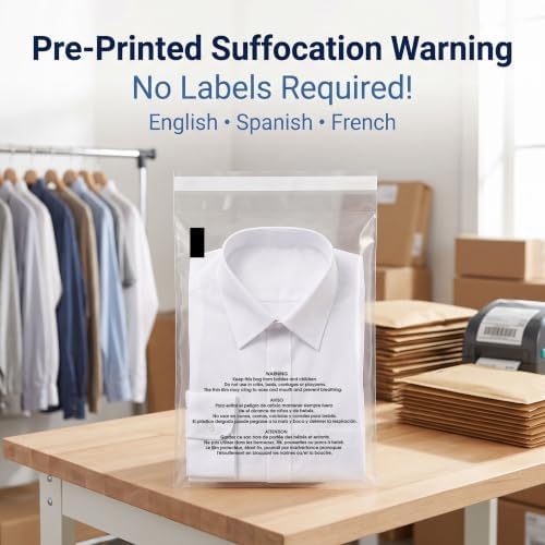 10” X 15” (200 Count) Self Seal Clear Poly Bags with Suffocation Warning - Image 3