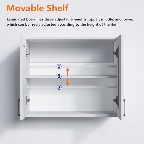 White Laundry Room Cabinets and Storage with 2 Doors and Utility Adjustable Shelf，Gabinetes Para Cocina Cupboard Kitchen Organizers and Storage Pantry Wall Mounted 12.4"D x 23.6"W x 19.7"H - Image 3