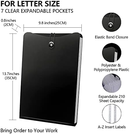Vertical Accordion File Folder, Expanding File Document Organizer Bag for A4 Letter Size (2 Pack, Black) - Image 2