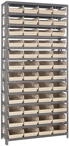 Quantum Storage Systems 1275-107IV Solid Heavy Duty 13 Shelves 48 Economy Ivory Bins 75" H x 36" W x 12" D by QuantumStorageSystems