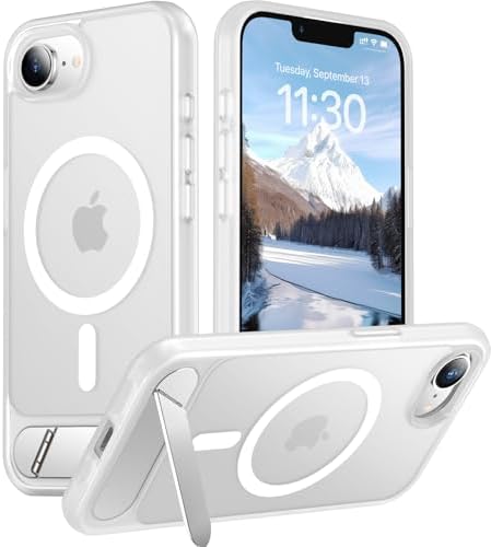 Temdan Magnetic Compatible with iPhone 17e Case & iPhone 16e Case,[Built-in Invisible Kickstand][Compatible with MagSafe][Military Grade Shockproof] Slim Translucent Matte Case for iPhone 16e/17e 6.1" by Temdan