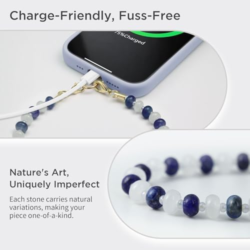 POSADINA Natural Stone Phone Charm, Beaded Healing Phone Wrist Strap, Handmade Cellphone Chain Lanyard with Tether Tab - Image 3