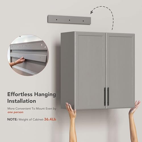 FIMELLO 30" Laundry Room Cabinets Wall Mounted, Wall Cabinets for Laundry Room, Kitchen Wall Cabinet with Adjustable Shelf, Shaker Wall Cabinet for Bathroom, Ashen Gray - Image 4