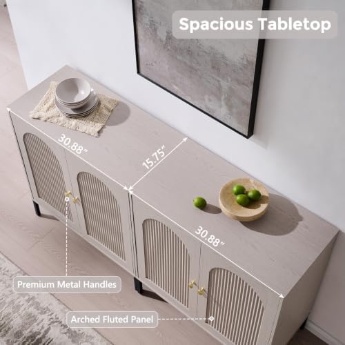 IFGET 61.75"W Modern Arch Sideboard Buffet Cabinet with Storage, Light Grey - Image 5
