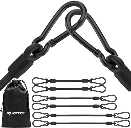 Rugtol Bungee Cords with Carabiner Hooks, Include 12", 24", 32", for Camping, Tarps, Bike Racks, Tents, 6 Pack by Rugtol