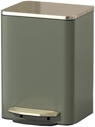 Stylish Modern Smart Trash Can with Soft Close Lid Stainless Steel Step Garbage Can Removable Inner Bucket 21L Capacity PU Leather Outer Layer Army Green Ideal for Bathroom by Unknown