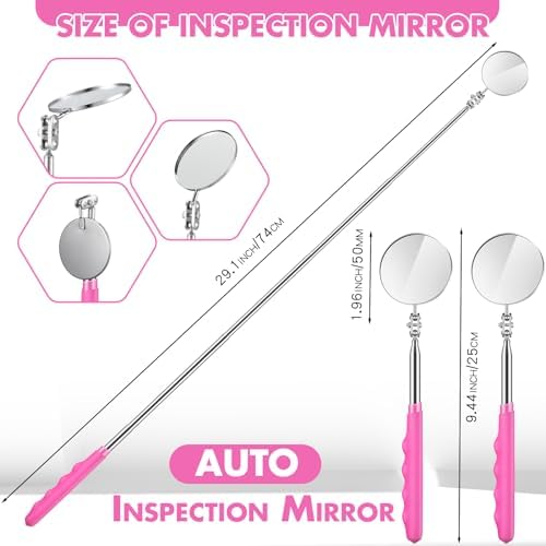 Copkim Telescoping Inspection Mirror for Mechanics,Pink,Round - Image 2
