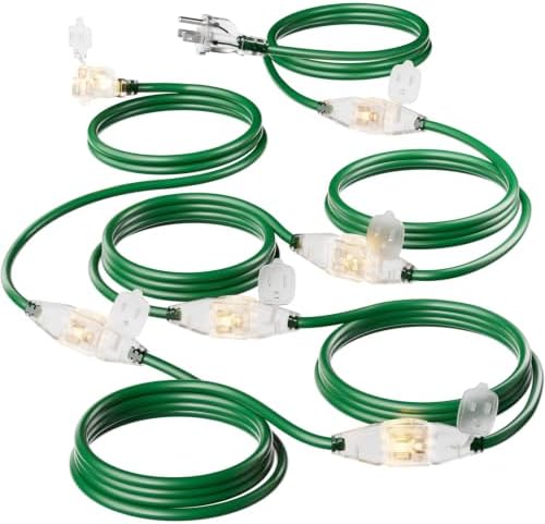 Christmas 50 FT Outdoor Extension Cord with Multiple Outlets, 6 Evenly Spaced Outlets with Indicator Lights, 16/3 SJTW Weatherproof Power Cord Outdoor for Christmas, Halloween, Holiday Decorations by ISLEWIRE