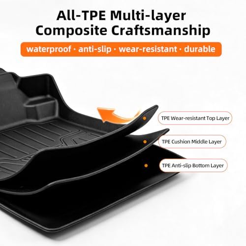 Joruoo-Floor Mats for Kia Seltos 2026 2025 2024 2023 2022 2021, Kia Seltos Accessories TPE All Weather Custom Fit Floor 1st and 2nd Row (Black) - Image 3