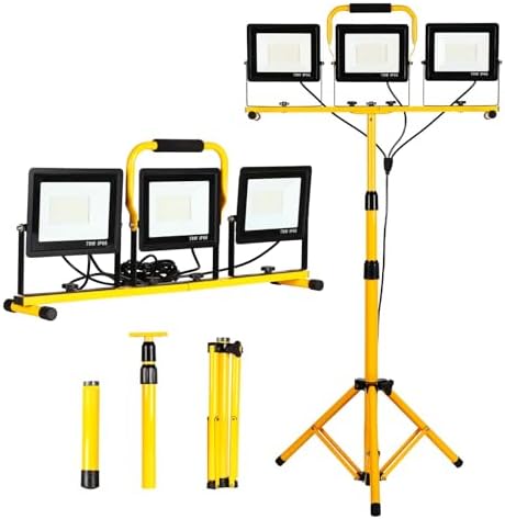 30000Lumen LED Work Lights with Stand - 3Head Portable Work Light on Stand - IP66 Waterproof Tripod Worklights for Outdoor Indoor Job Site Workshop Garage Construction Site Lighting by Unknown