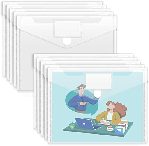 Sooez 10 Pack Plastic Envelopes File Folders, Clear Folder for Document US Letter A4 Size Poly Envelopes with Label Pockets for School Home Work Office Organizer, Clear by Sooez